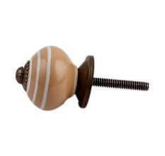 Light Peach Striped Small Ceramic Drawer Knob